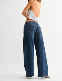 JUST USA Stretch Mid Rise Palazzo Jeans in dark denim - women's pants - view 4
