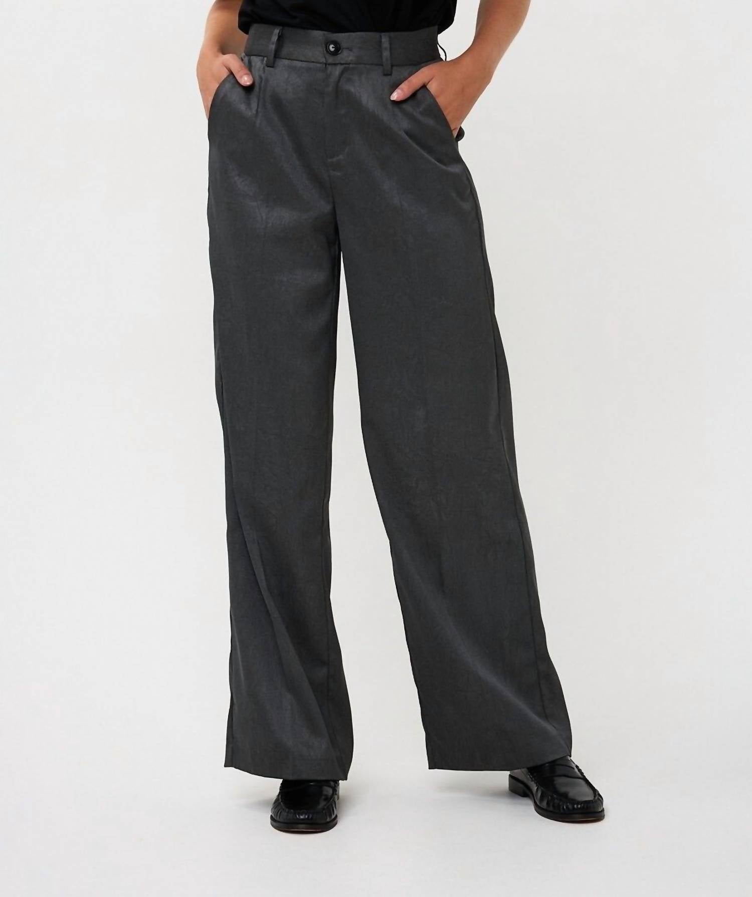 ESQUALO Shimmer Crinkle Trouser in grey - women's pants