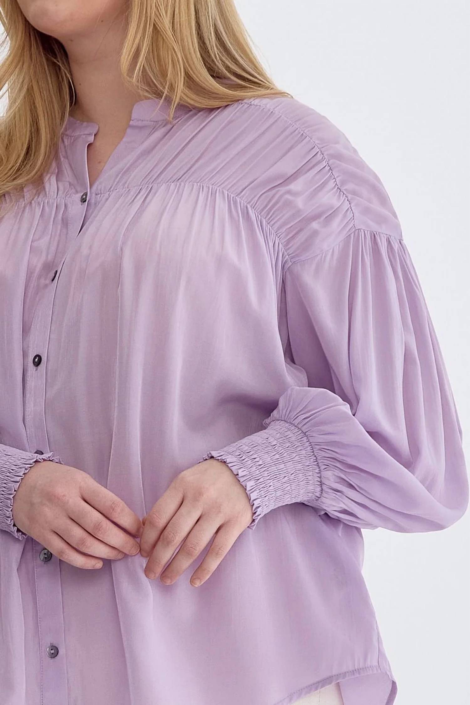 Entro - Sara Curve Pleated Detail Button Up Blouse