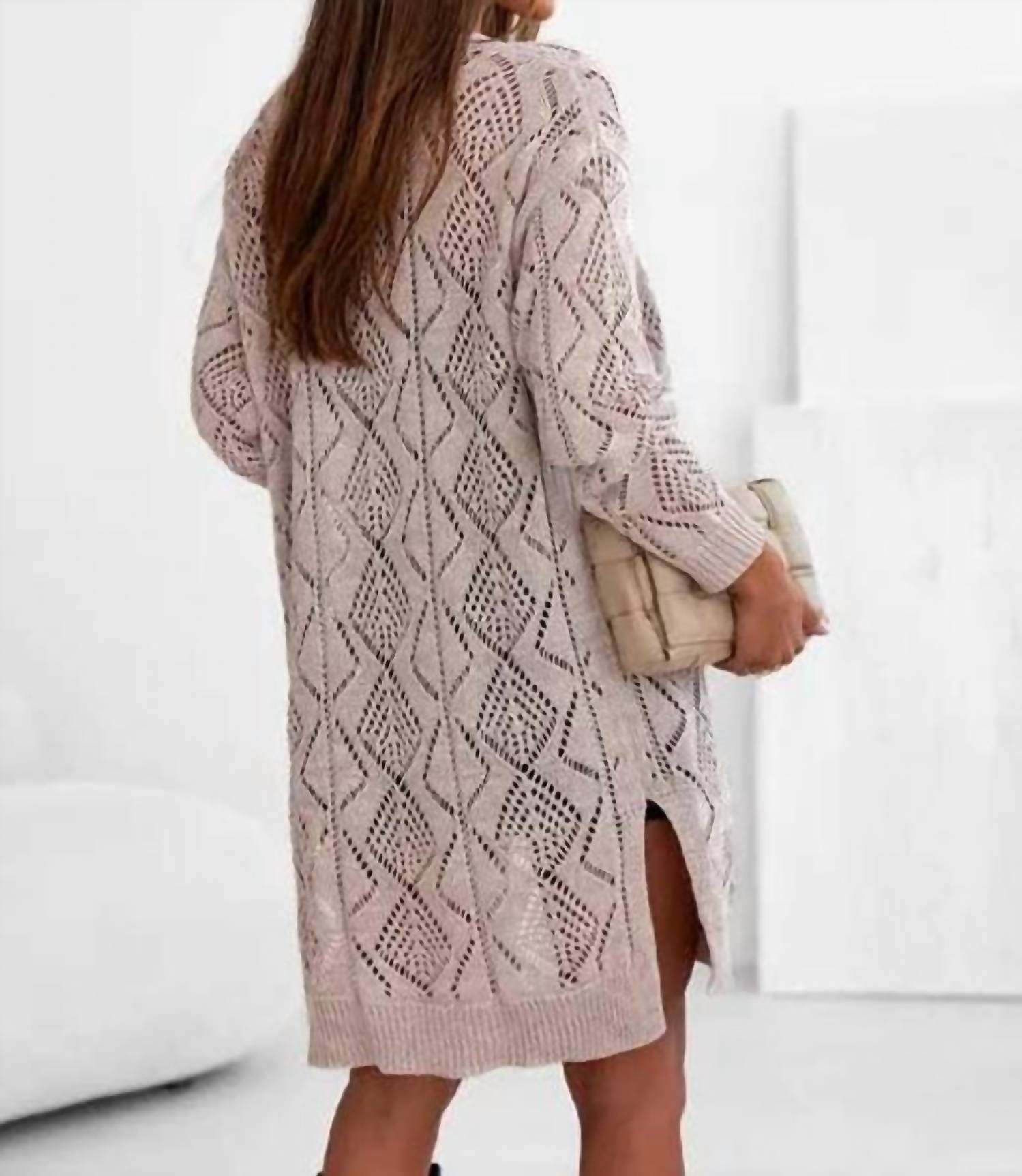 Lovesoft Willow Knit Cardigan in taupe - women's cardigan - detail view