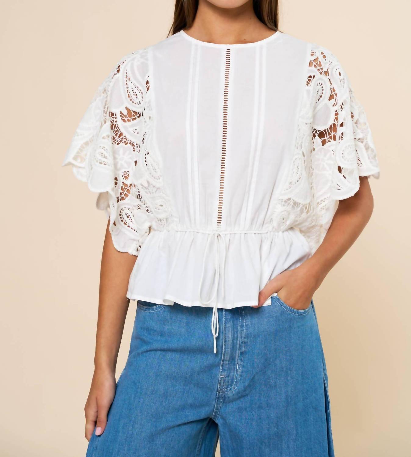 Lalavon - Lace Eyelet Blouse