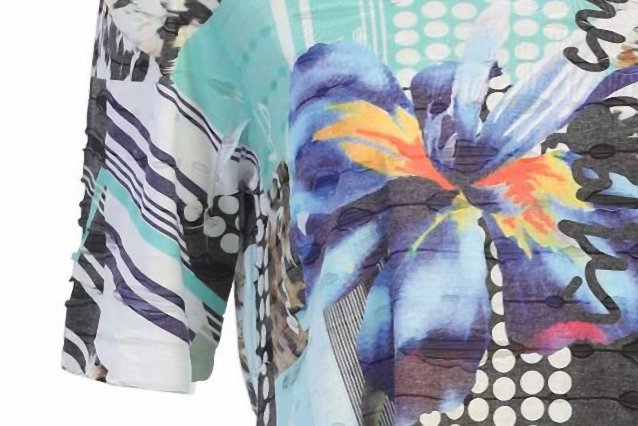 Jess & Jane Women's Iris Double Knit Cold Shoulder Top in colorful sublimation - women's blouse - alternate view