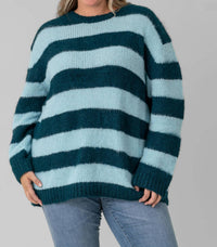 De Loreta - Oma Stripe Long Sleeve Sweater - Plus