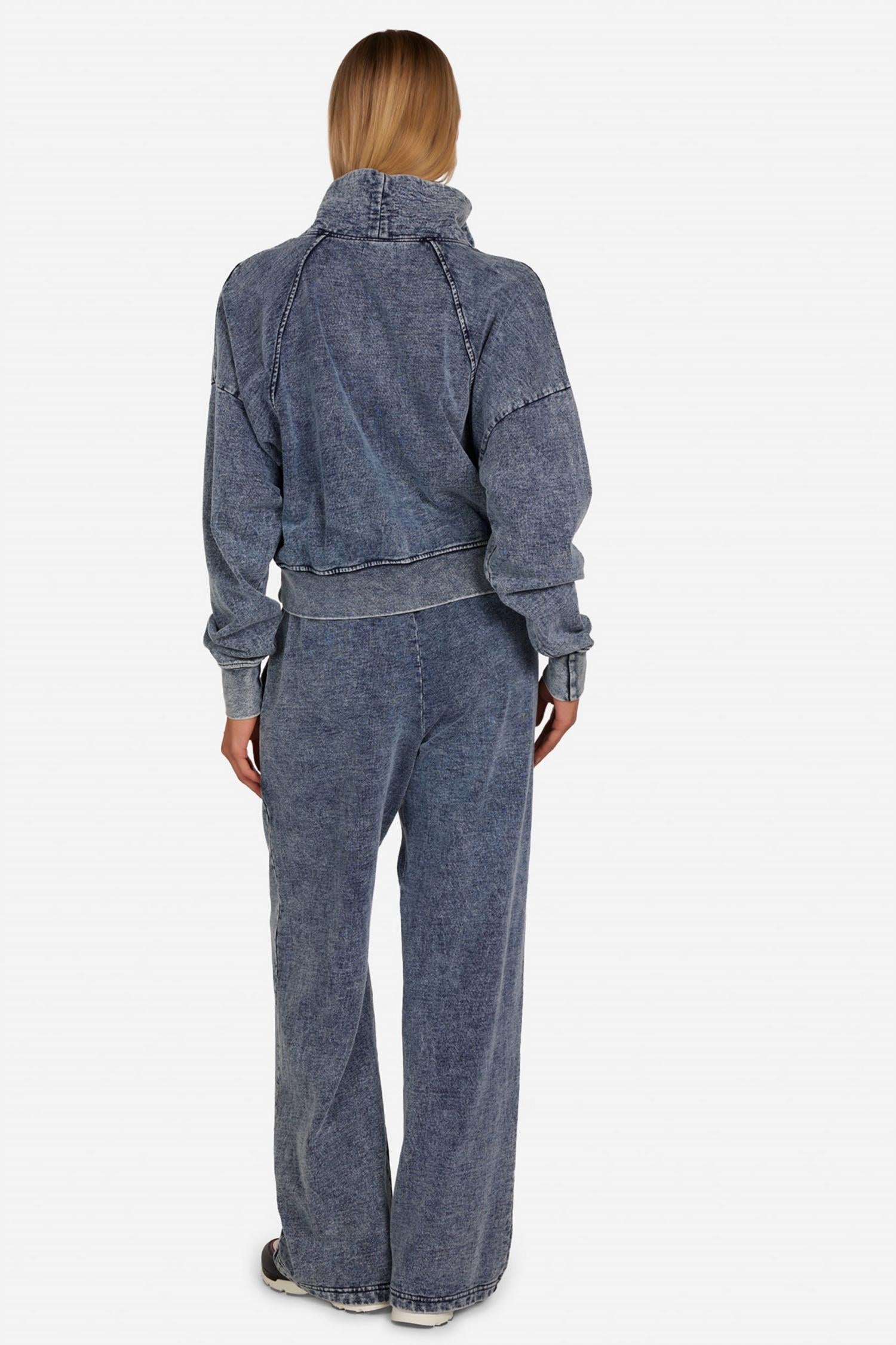 MICHAEL LAUREN Maui Fly Front Wide Leg Pants in faded denim - women's pants - detail view