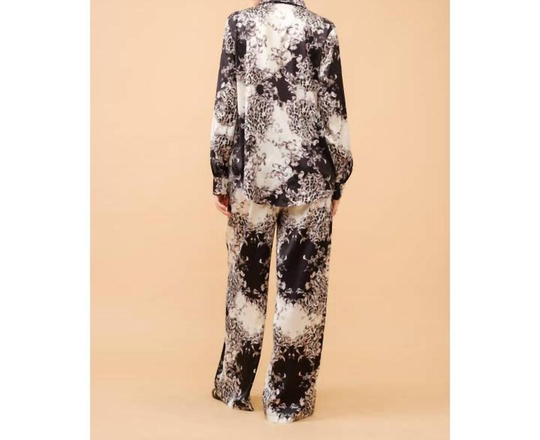 INA Fashion Long Sleeve Printed Blouse in black multi - women's blouse - alternate view