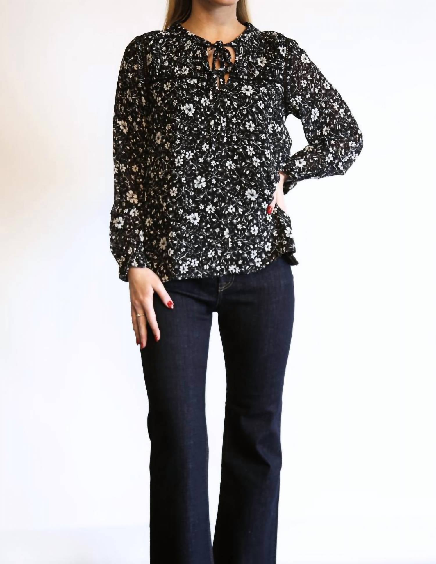 Able - Annette Tie Blouse - black - blouses - clothing