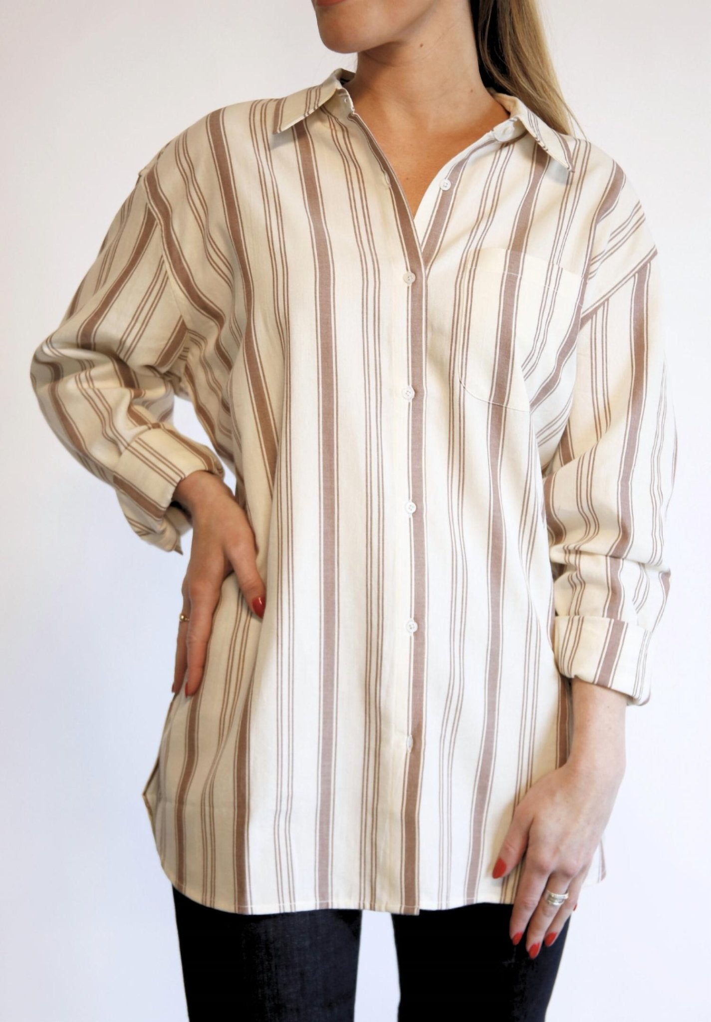 Able - Harris Oversized Button Down Shirt - brown - button - down - shirts - clothing