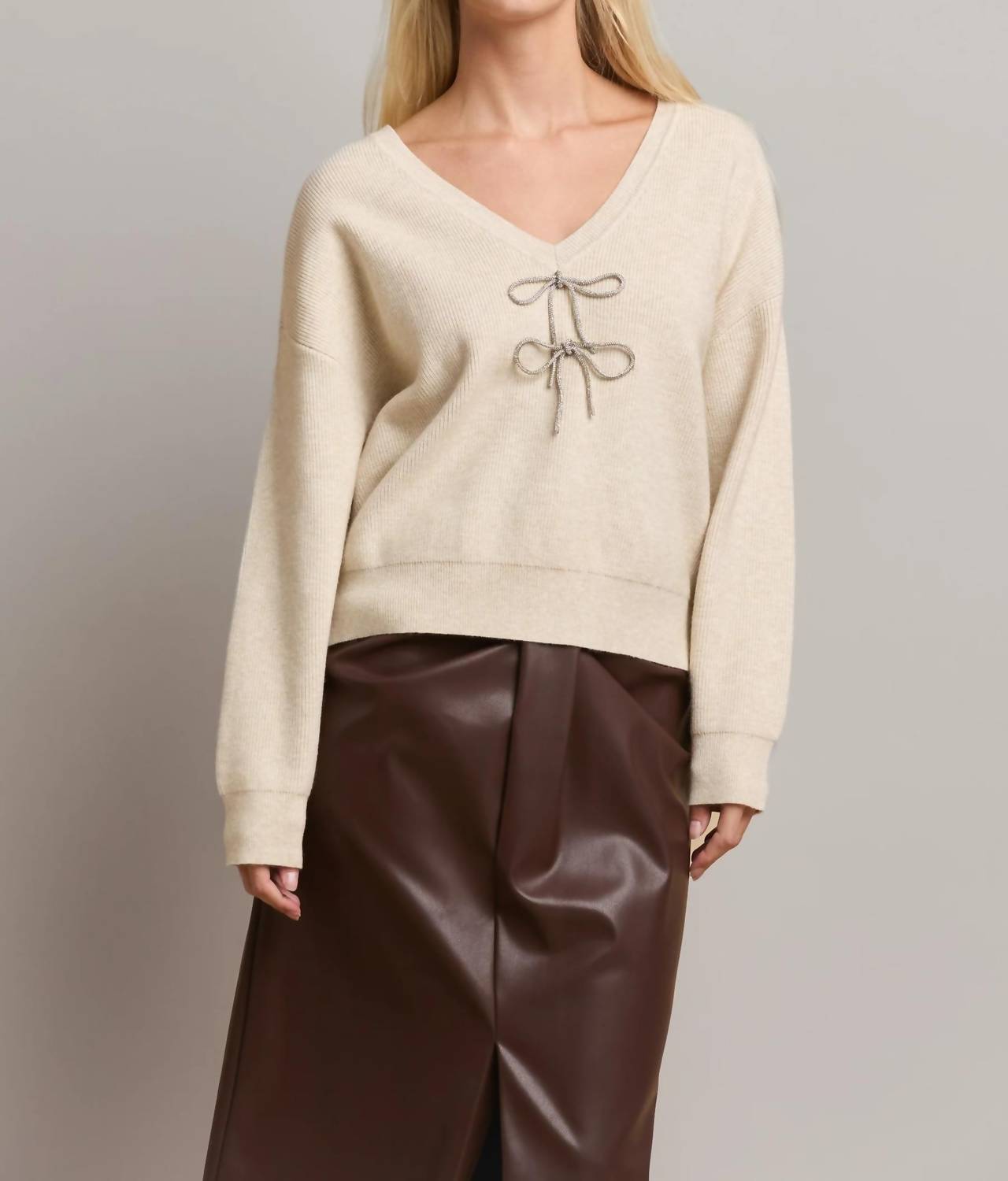 Able - Rhinestone Bow Sweater - clothing - shirts - solid