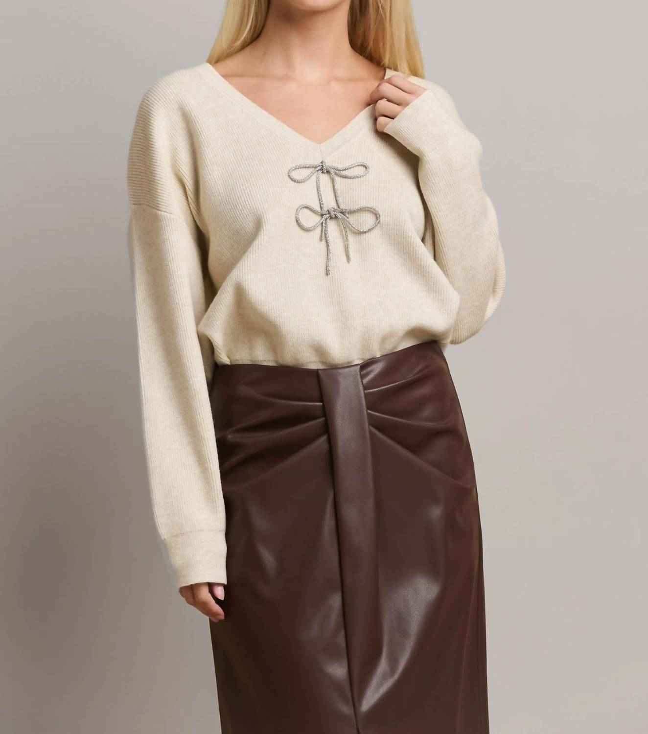 Able - Rhinestone Bow Sweater - clothing - shirts - solid