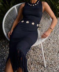 Able - Shell Embellished Open Knit Maxi Dress