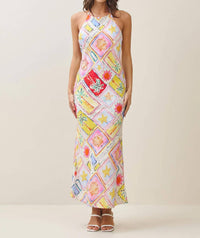 Able - Tropical Print Halter Maxi Dress