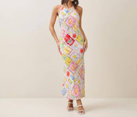Able - Tropical Print Halter Maxi Dress