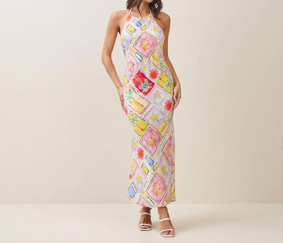 Able - Tropical Print Halter Maxi Dress
