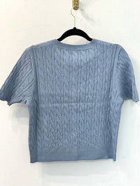 Able - Women's Cable Knit Sweater - blue - clothing - crew
