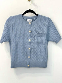 Able - Women's Cable Knit Sweater - blue - clothing - crew