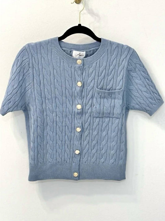 Able - Women's Cable Knit Sweater - blue - clothing - crew