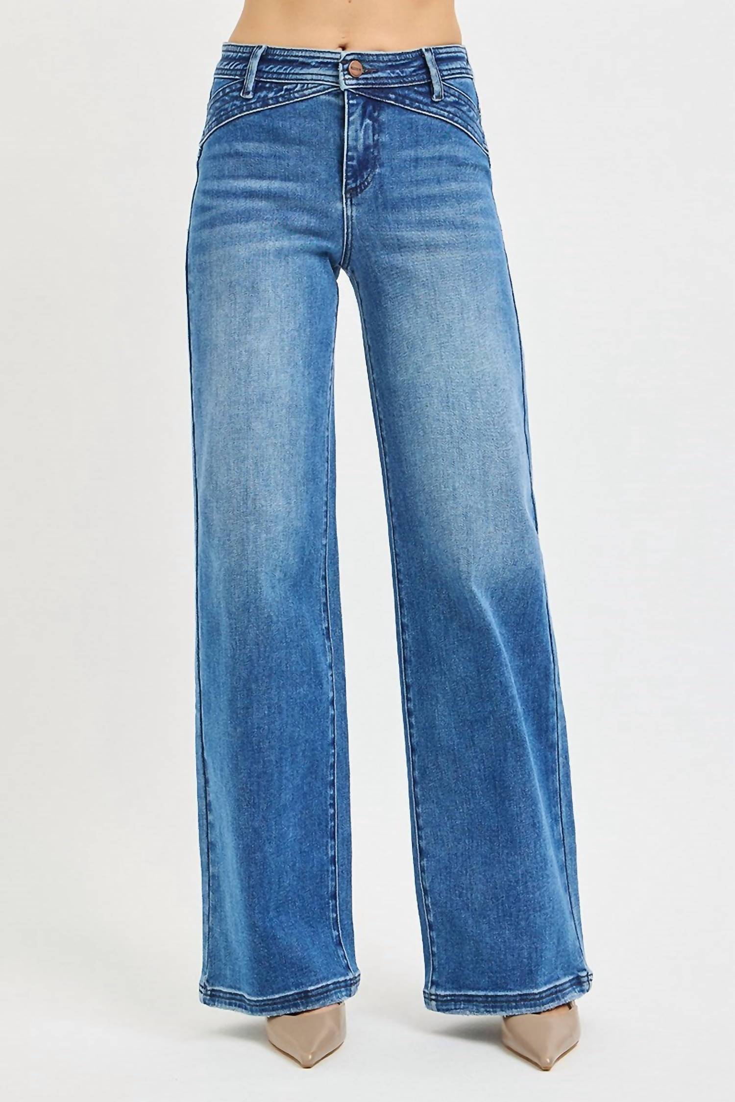 RISEN Hillary Wide Leg Jeans in blue - women's pants - detail view
