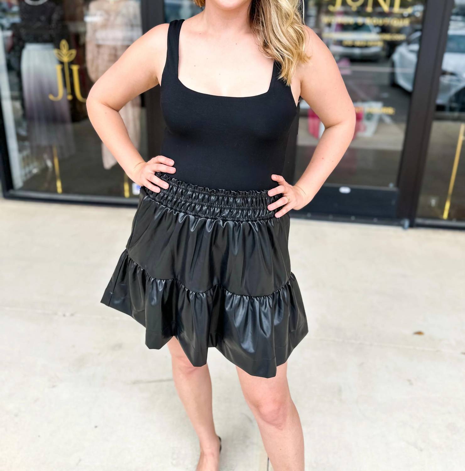 Style Usa - Love The Leather Ruffled Mini Skirt