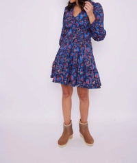Sail To Sable - Long Sleeve Smocked Waist Dress Aztec Floral