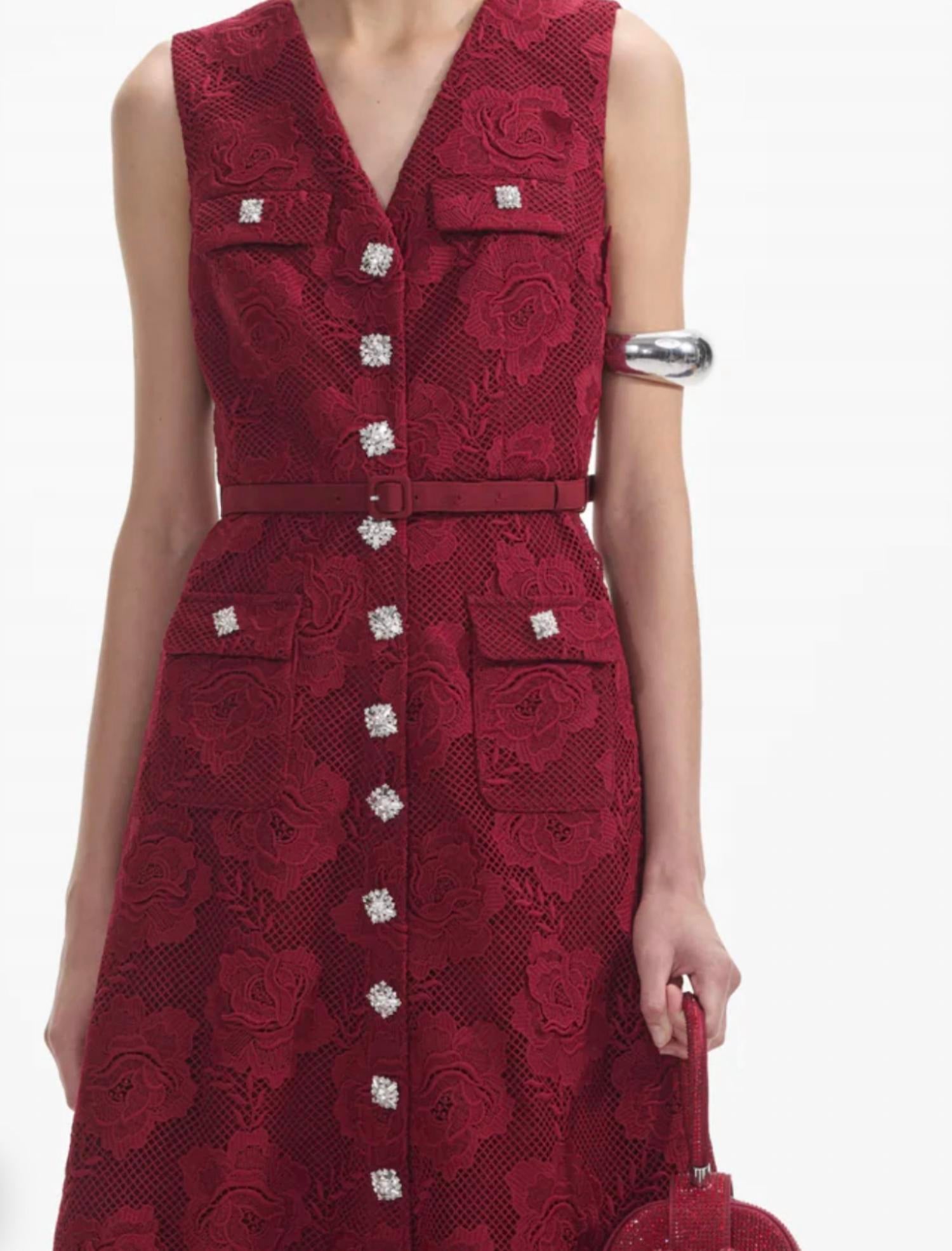 Self-Portrait - Burgundy Lace Midi Dress