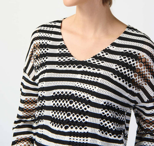 Joseph Ribkoff - Striped Holey Knit High-low Top