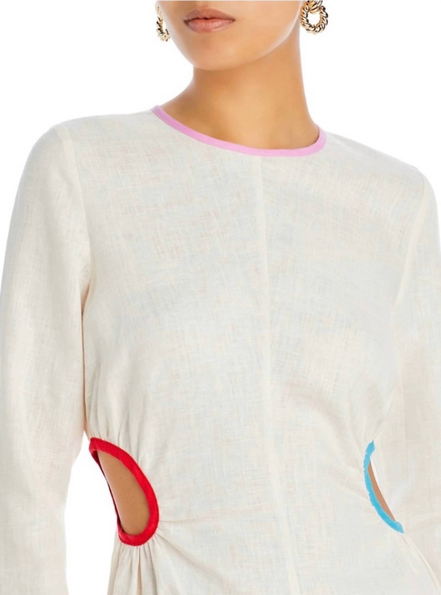 RHODE Thierry Linen Midi Dress in macadamia rainbow piping - women's dress - view 5