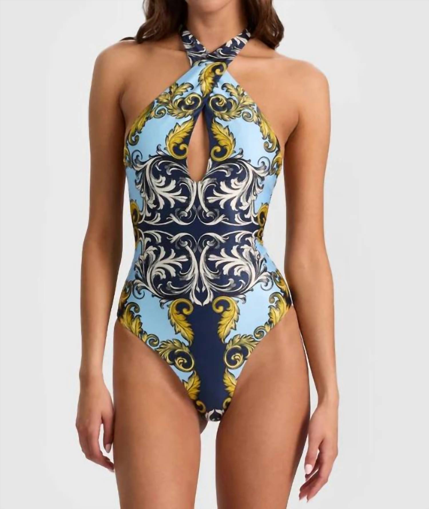 Pq Swim - Antique Scroll Cross Front One Piece Swimsuit