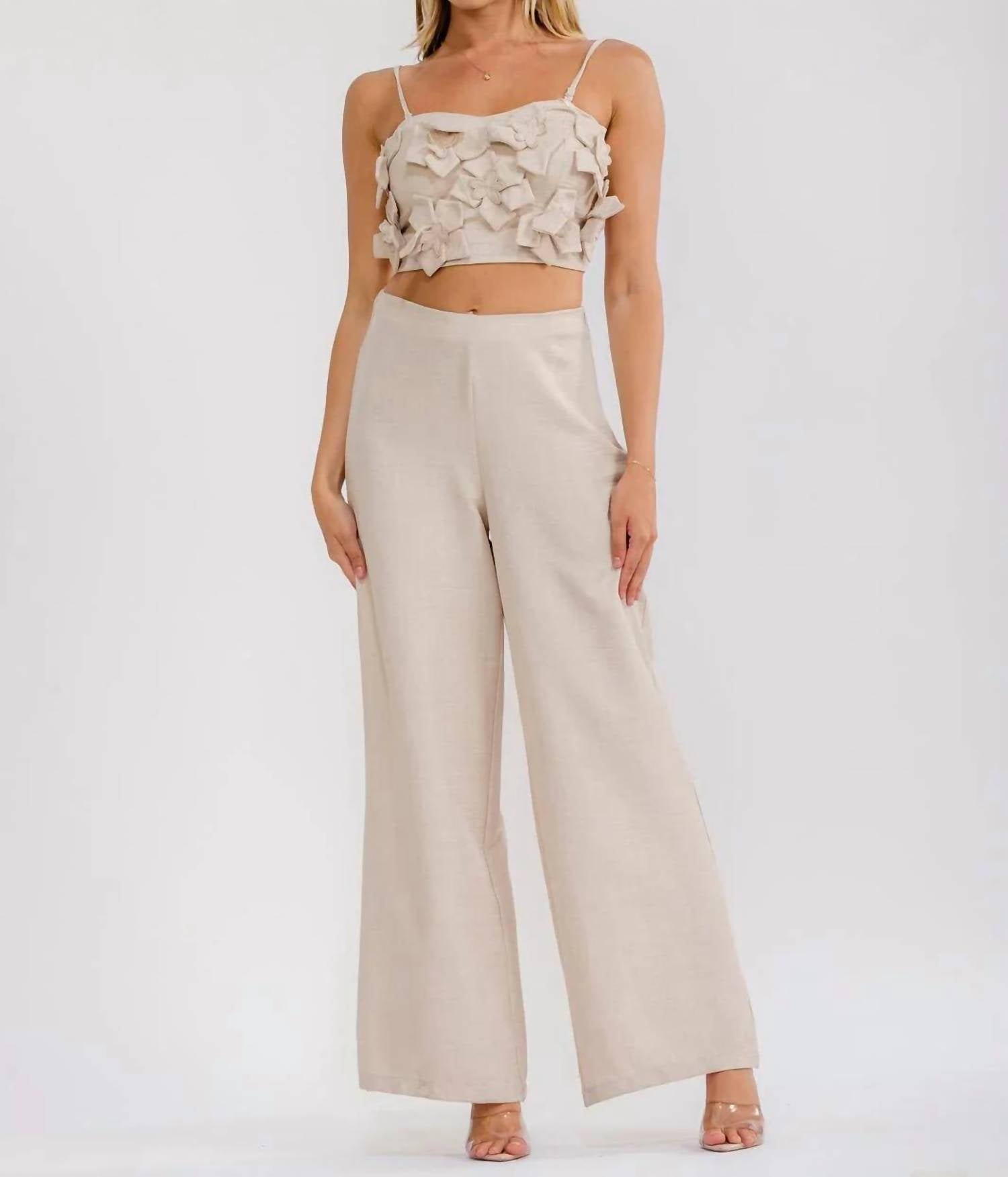 Little Secret Of Mine - Petals & Prosecco Flower Detail Top & Zip Up Pants Set