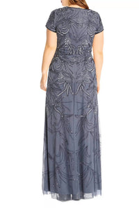 Adrianna Papell - Round Neck Sheath Maxi Gown Dress - Plus