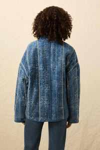 Faherty Quilted Patchwork Jacket in indigo - women's jacket - detail view