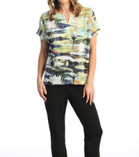 Jess & Jane - Short Sleeve Notch Neck Top