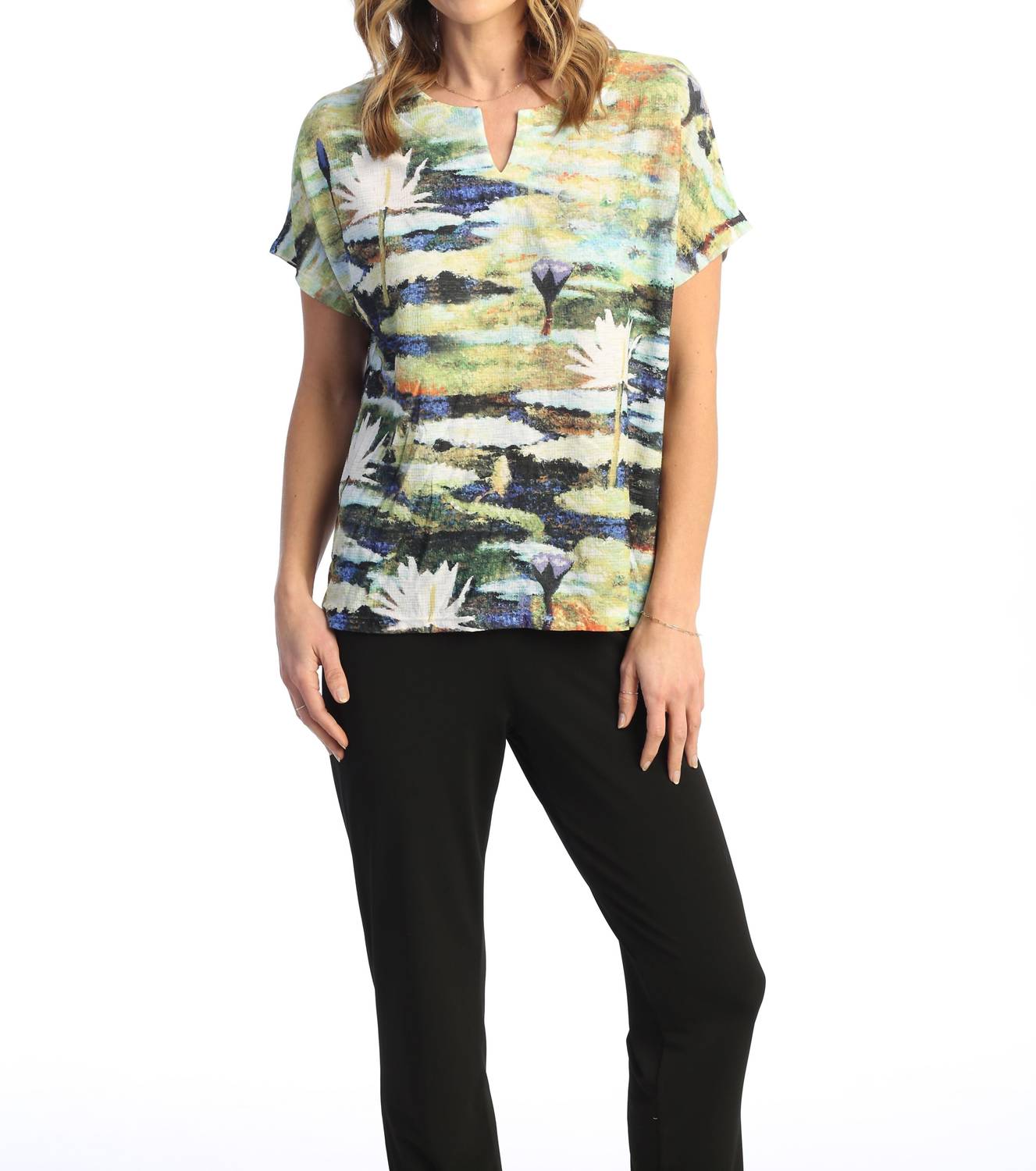 Jess & Jane - Short Sleeve Notch Neck Top