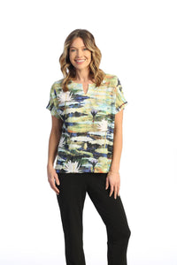 Jess & Jane - Short Sleeve Notch Neck Top