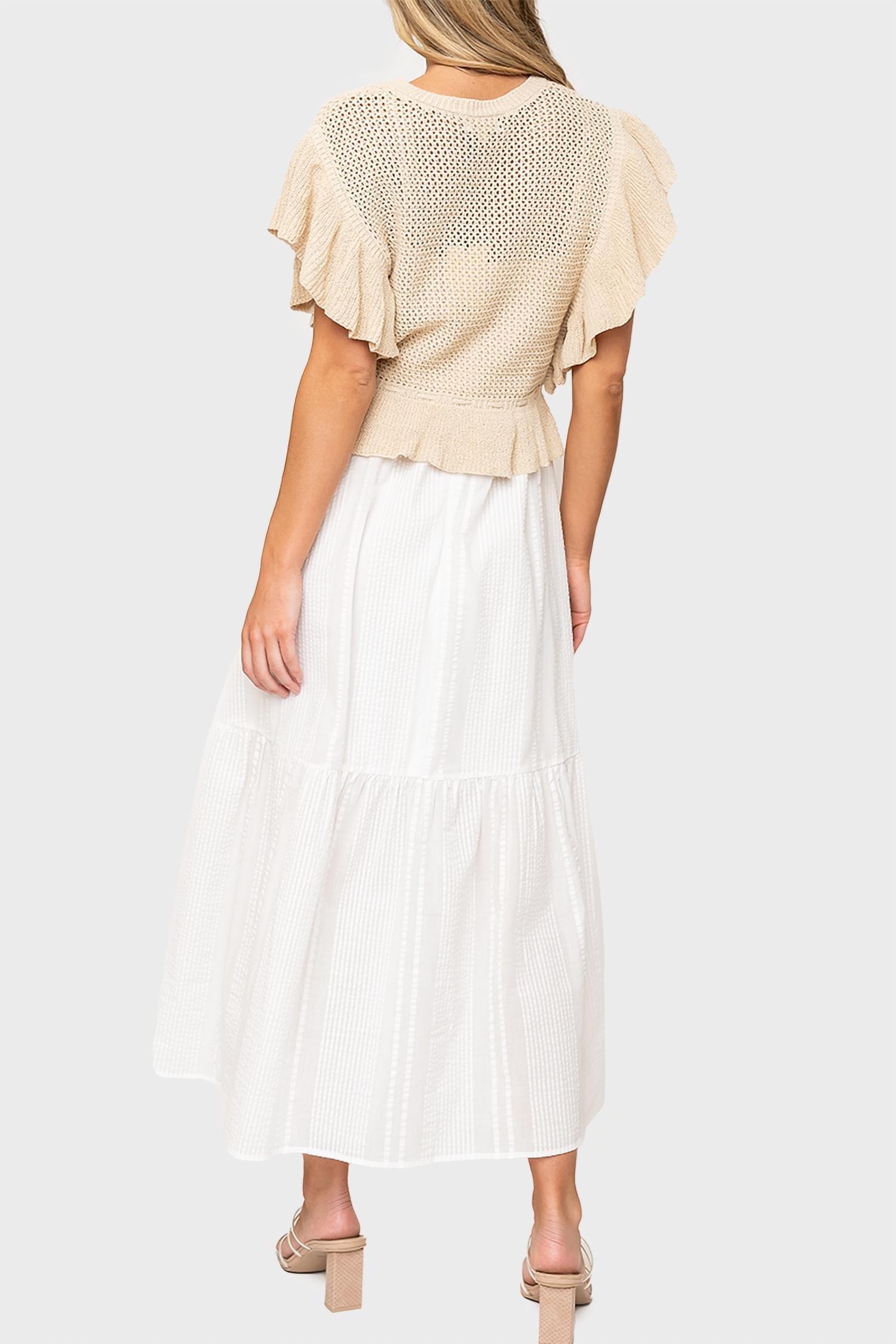 Elan - Flutter Sleeve Mixed Knit Dress