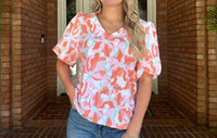 Mary Square Kenzie Botanical Bliss Top in white - women's blouse - detail view