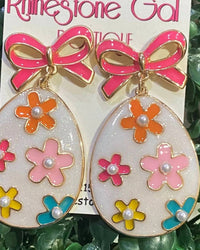 Sophia Collection - Women's Easter Egg Drop Earrings With Bow Stud