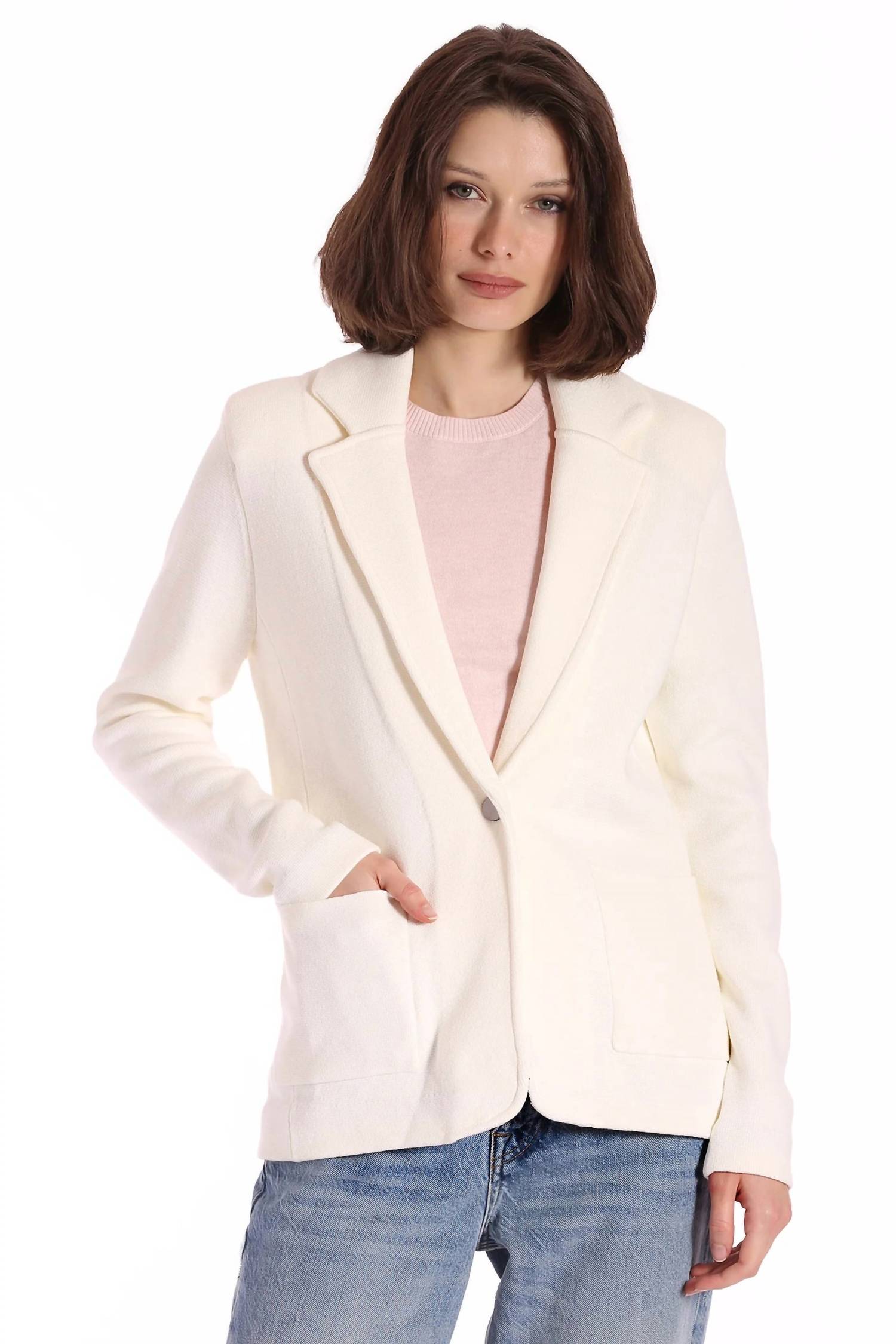 Minnie Rose - Cotton Blend Fitted Blazer