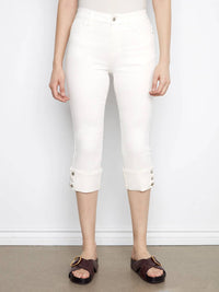 Charlie B - Cropped Twill Capri Jeans With Snap Button Cuff