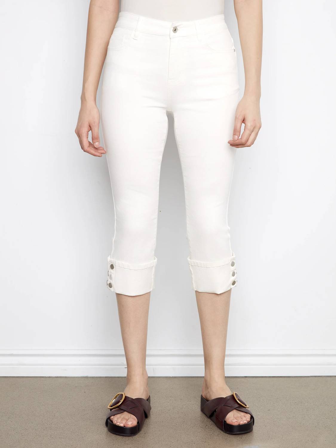 Charlie B - Cropped Twill Capri Jeans With Snap Button Cuff