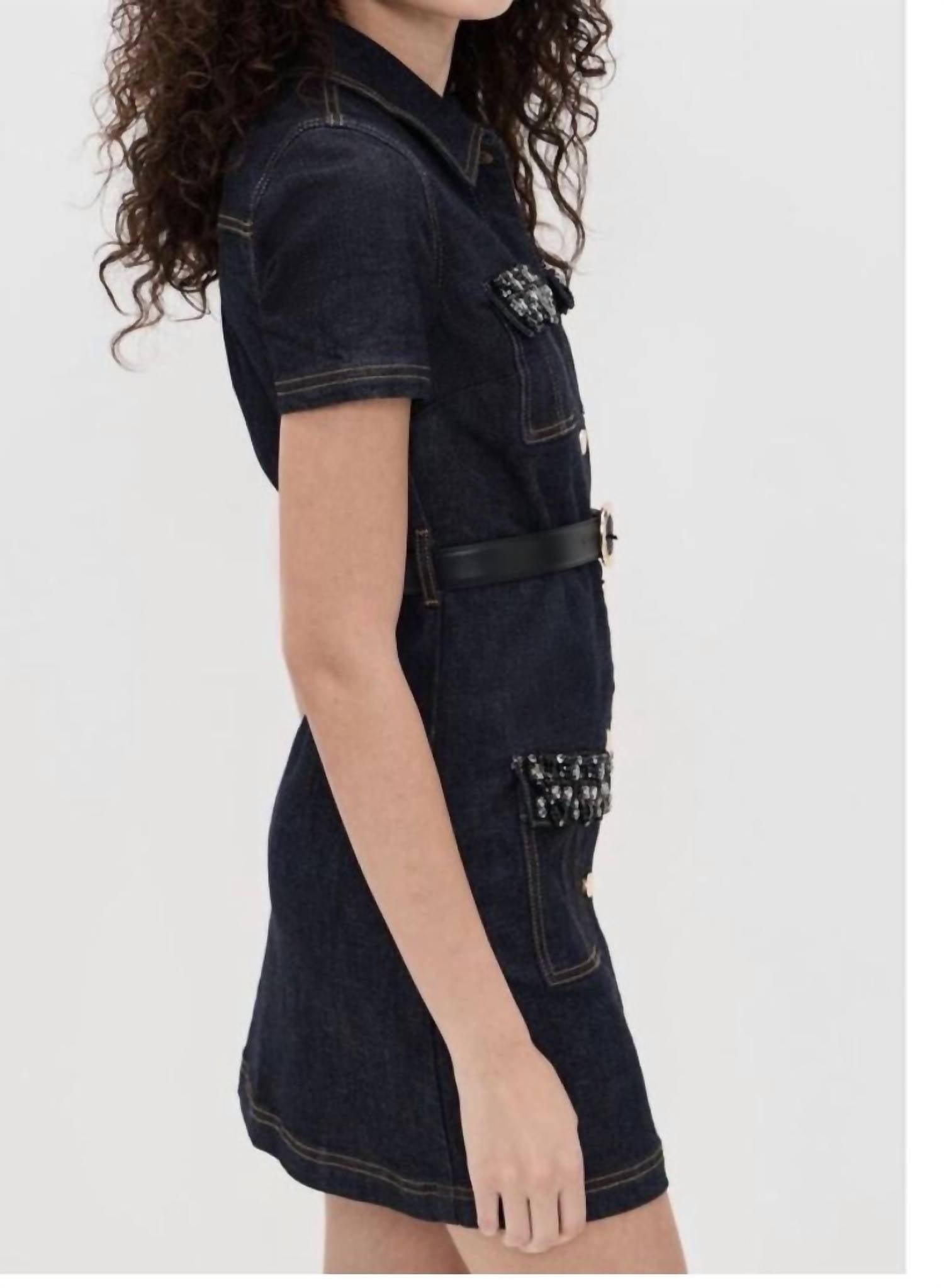 Self-Portrait - Denim Crystal Trim Dress
