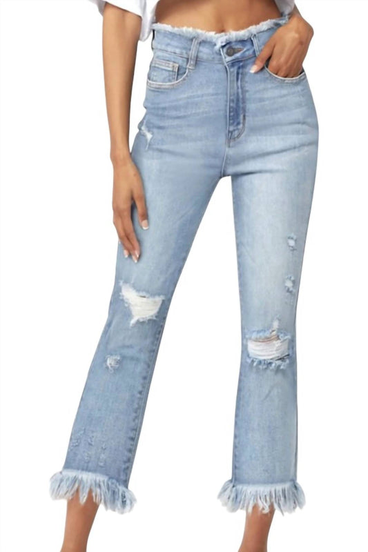 Risen - High Waist Frayed Jeans - Plus