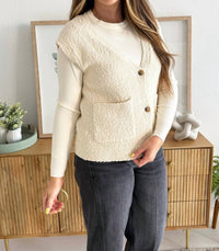 Thread & Supply Emma Sleeveless Cardigan in antique white - women's cardigan - alternate view