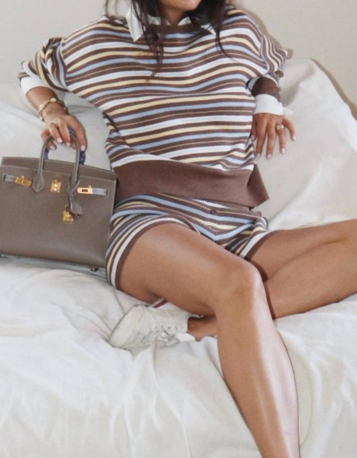 Bailey Rose Striped Knit Collar Top in cocoa - women's long sleeve top - view 4