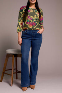 TRIBAL Boundless Audrey Pull On Flare Jeans in faded blue - women's jeans