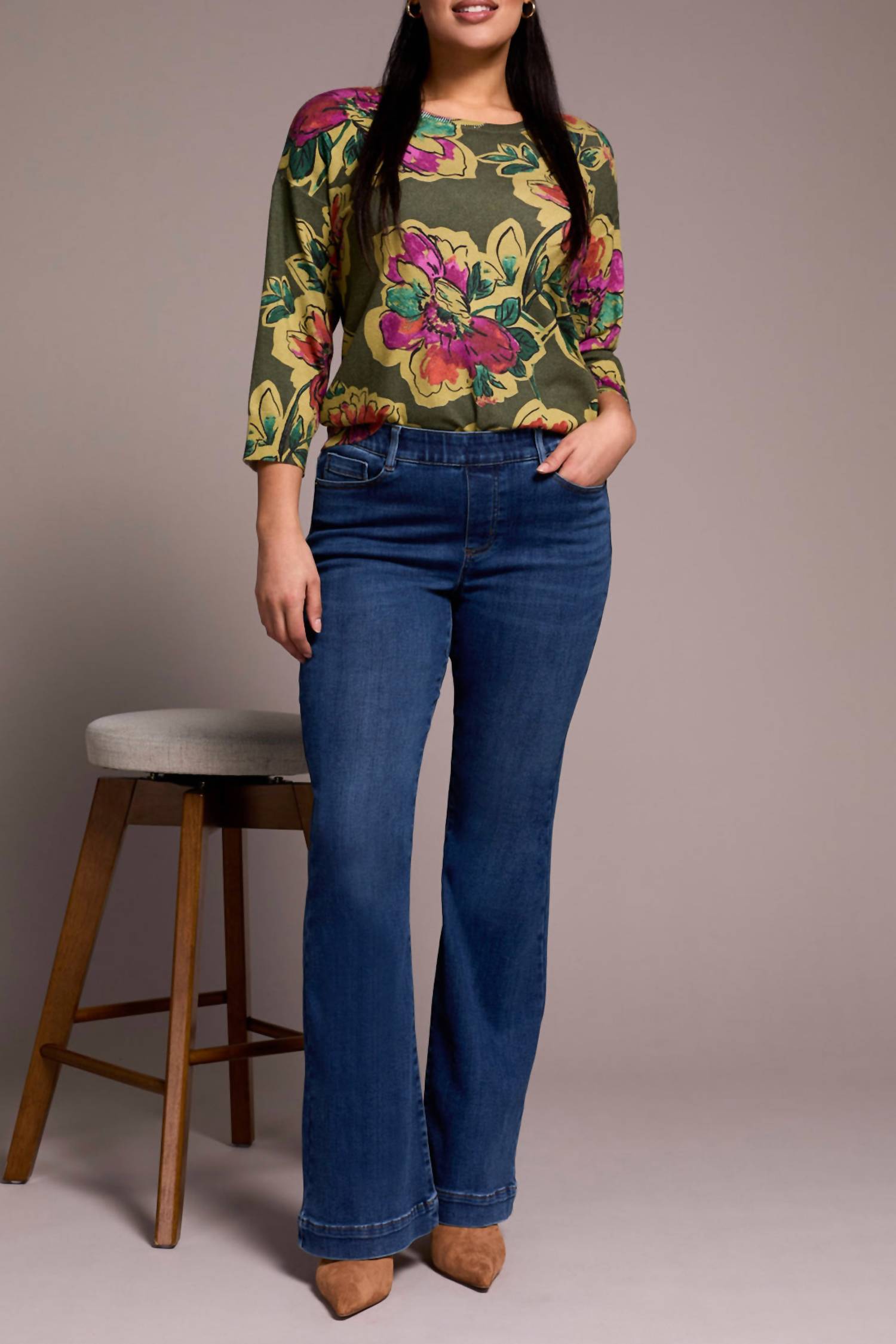TRIBAL Boundless Audrey Pull On Flare Jeans in faded blue - women's jeans