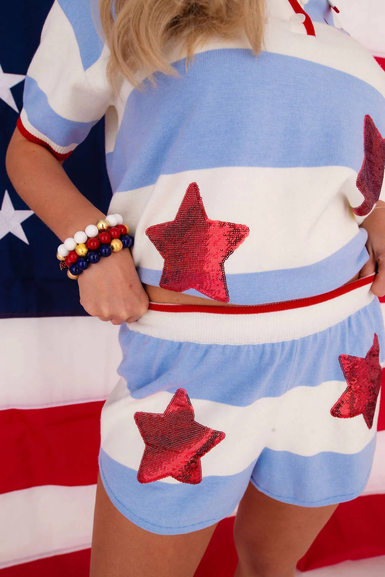 Brianna Cannon Nantucket Stripe Shorts With Stars in blue - women's shorts - alternate view