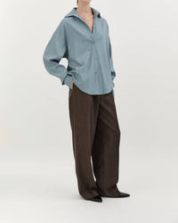 Hyde & Stone Classic Wool Long Sleeve Shirt in sky blue - women's shirt - view 4