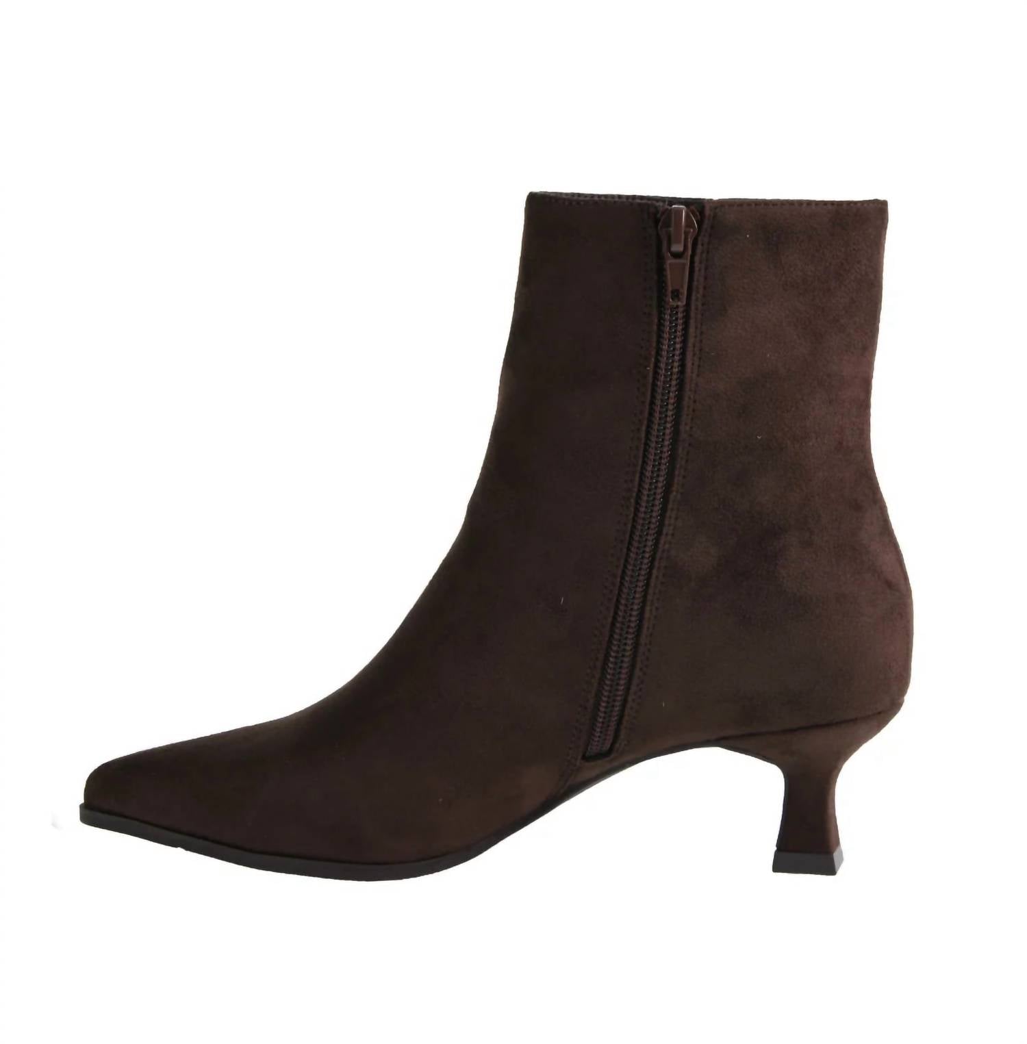 CHINESE LAUNDRY Women's Novalie Kitten Heel Bootie in brown - women's shoe - detail view