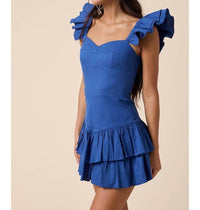 Sky to Moon Deep Solid Wing Strap Layered Mini Dress in lapis blue - women's dress - alternate view