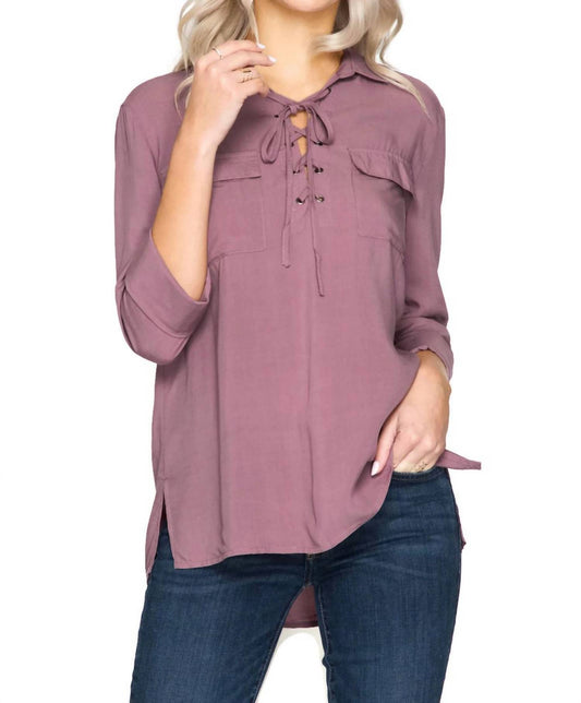 She + Sky - Lace Up Shirt